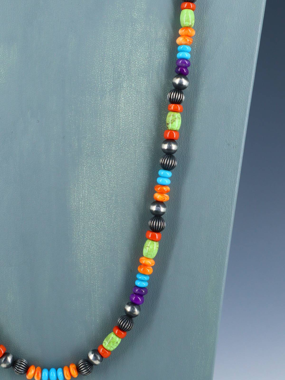 30" Multistone Sterling Silver Bead Necklace - PuebloDirect.com