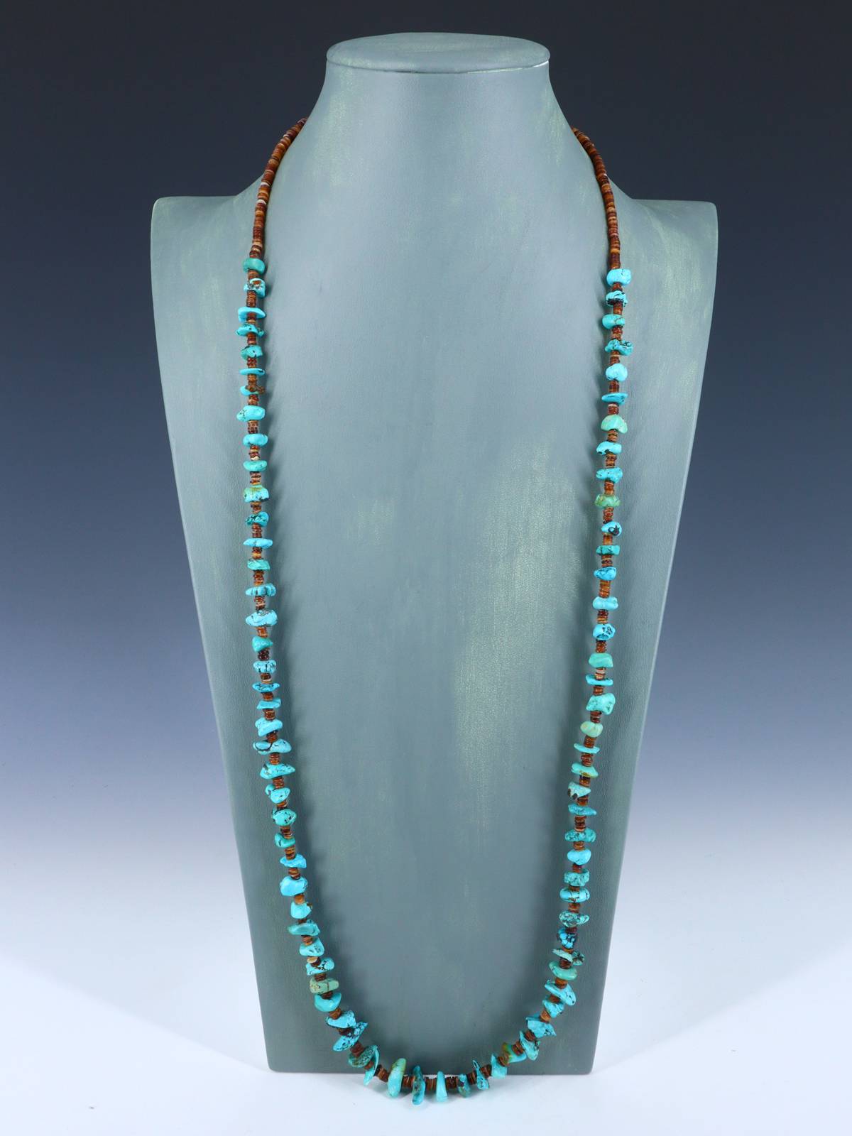 36" Long Native American Jewelry Single Strand Turquoise Necklace - PuebloDirect.com