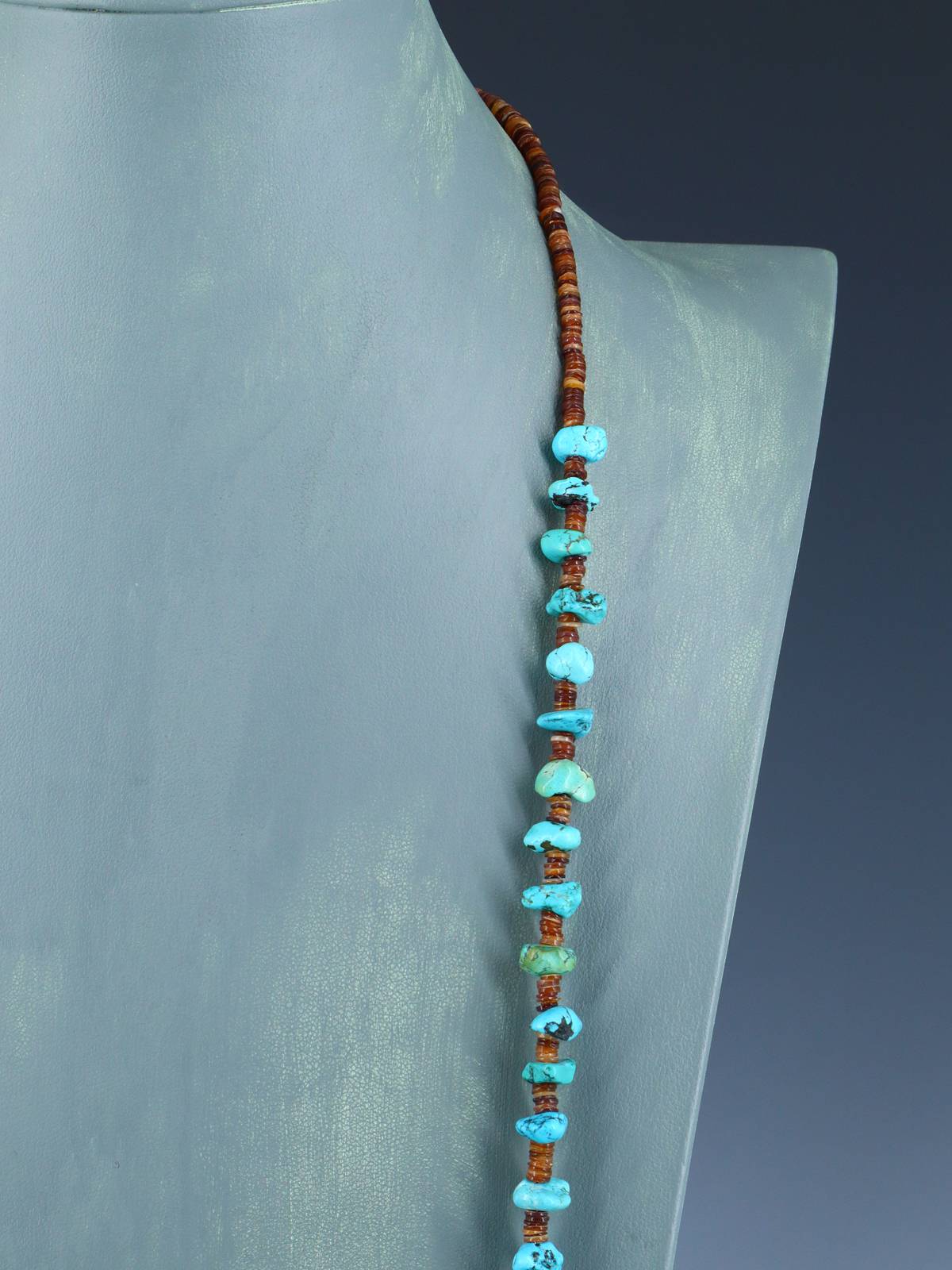 36" Long Native American Jewelry Single Strand Turquoise Necklace - PuebloDirect.com