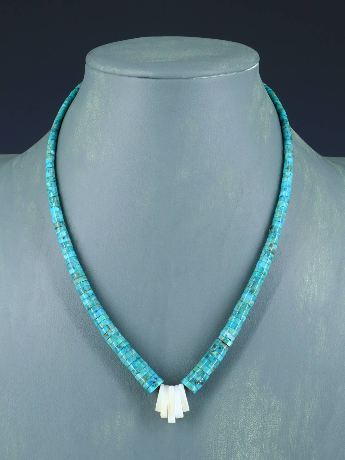 Native American Jewelry Single Strand Turquoise and Mother of Pearl Necklace - PuebloDirect.com