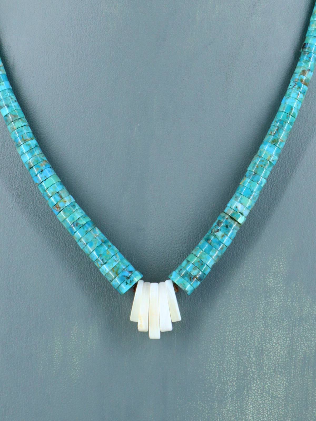 Native American Jewelry Single Strand Turquoise and Mother of Pearl Necklace - PuebloDirect.com