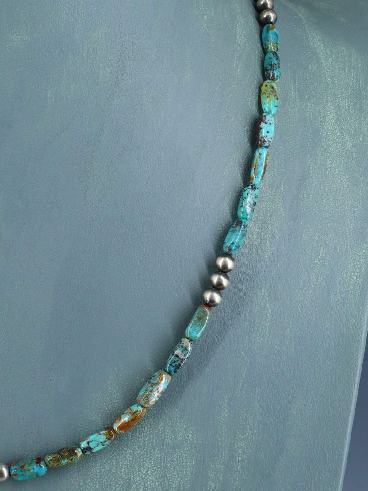 Native American Turquoise and Silver Beaded Necklace - PuebloDirect.com