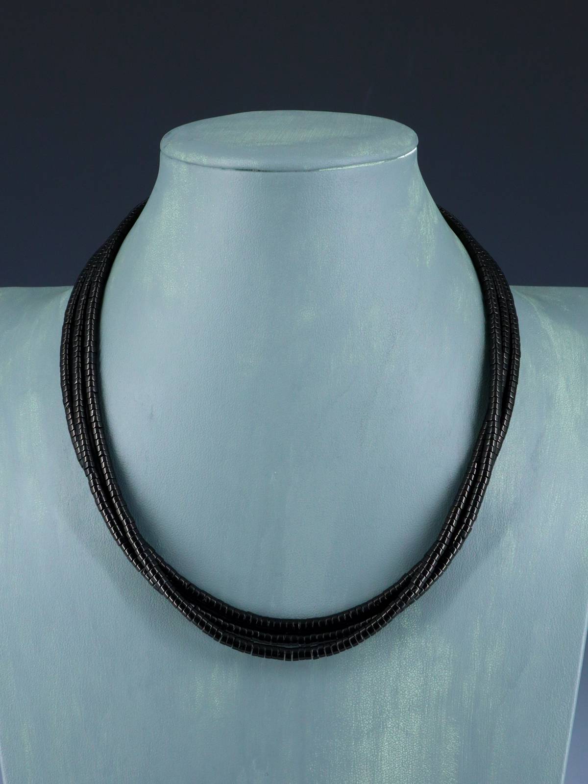Three Strand Native American Santo Domingo Black Jet Necklace - PuebloDirect.com