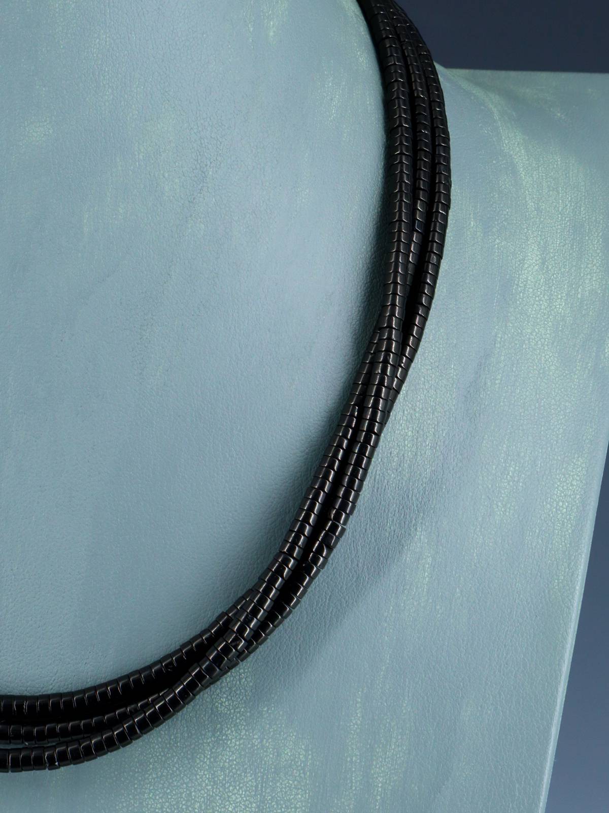 Three Strand Native American Santo Domingo Black Jet Necklace - PuebloDirect.com