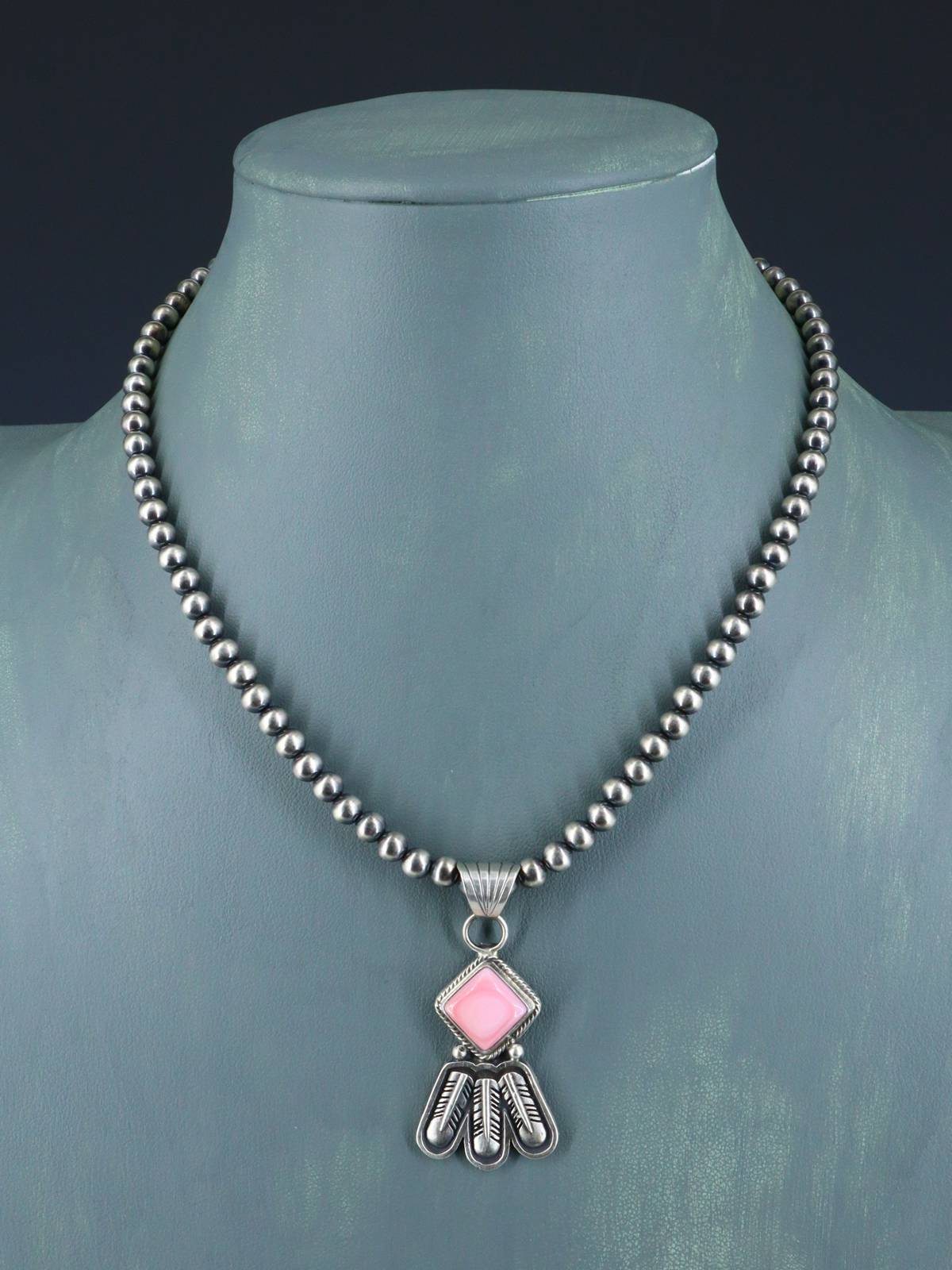 Sterling Silver Native American Pink Conch Pendant Necklace - PuebloDirect.com