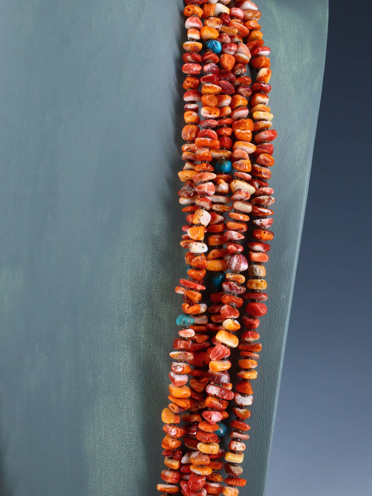 Native American Turquoise and Spiny Oyster Five Strand Necklace - PuebloDirect.com