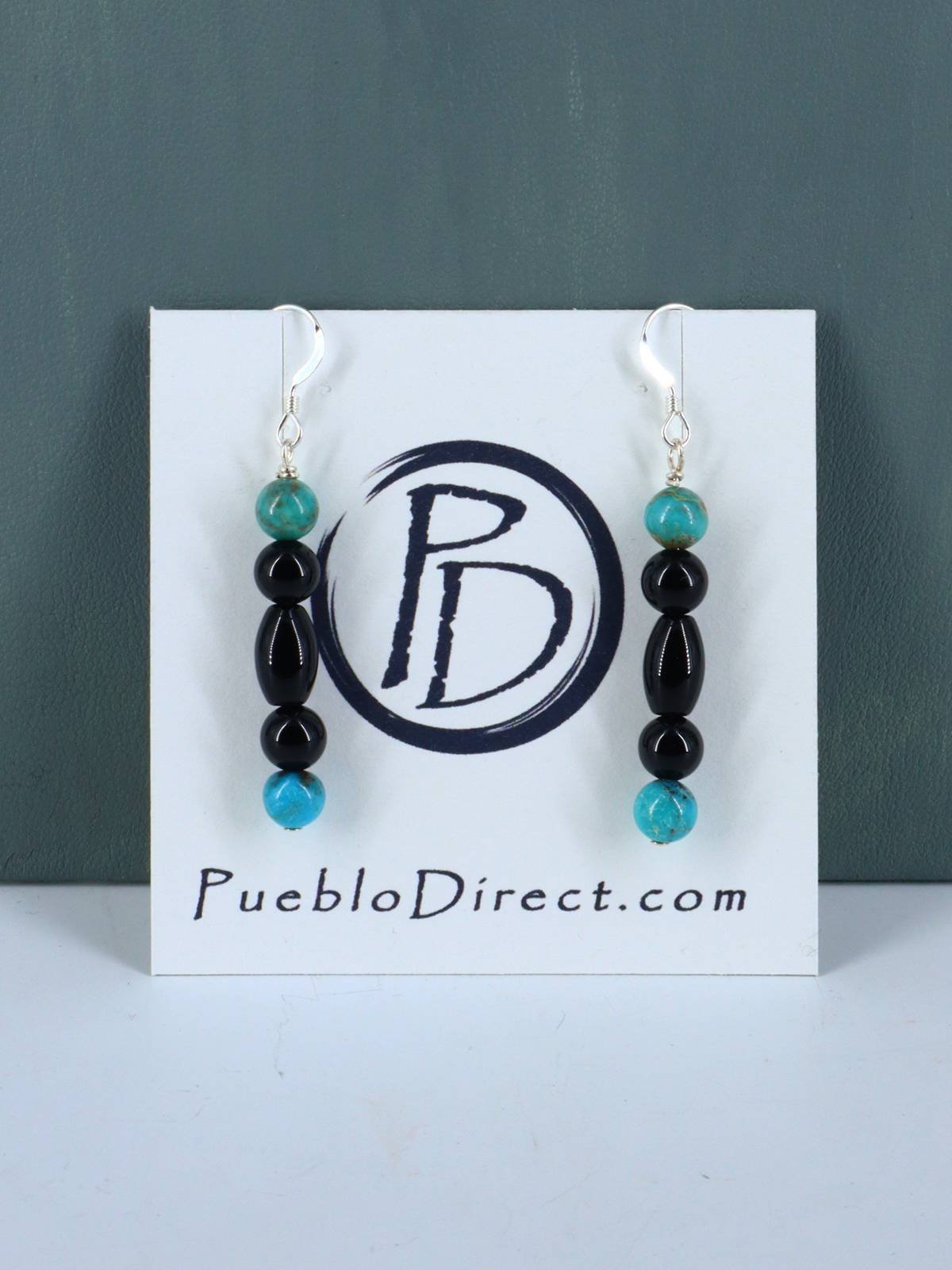 18" Native American Turquoise and Onyx Beaded Choker Necklace Set - PuebloDirect.com