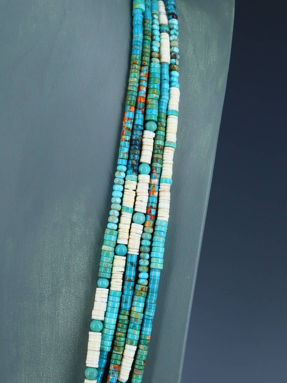 Southwest Five Strand Turquoise and Spiny Oyster Necklace - PuebloDirect.com