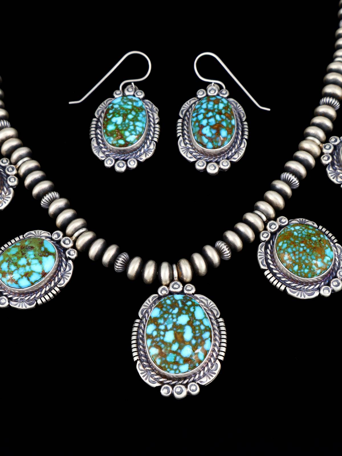 Navajo Jewelry Kingman Turquoise Necklace and Earrings Set - PuebloDirect.com