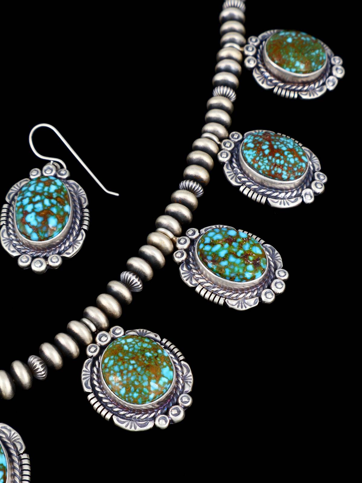 Navajo Jewelry Kingman Turquoise Necklace and Earrings Set - PuebloDirect.com