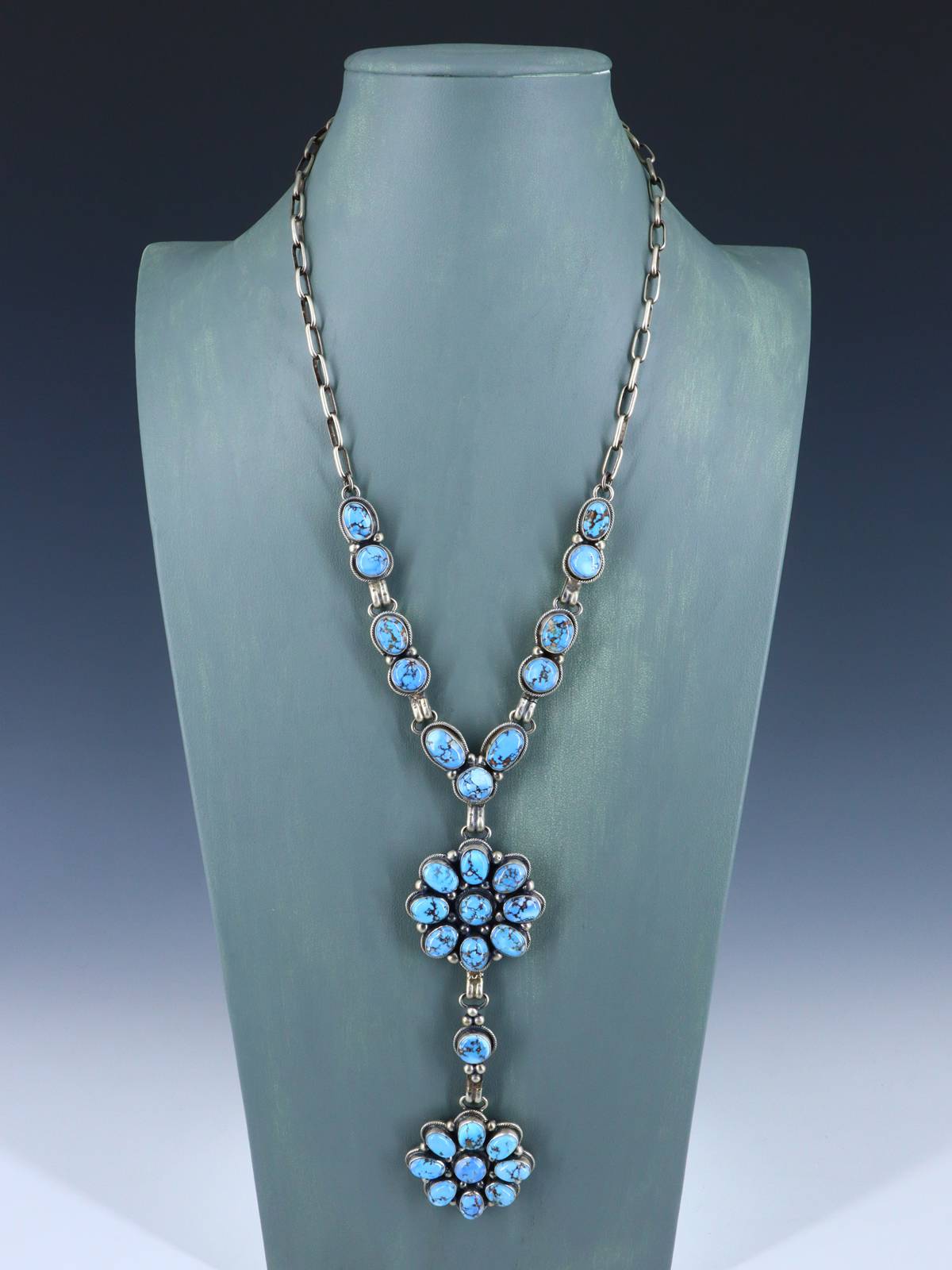 Native American Jewelry Sterling Silver Golden Hill Turquoise Necklace - PuebloDirect.com