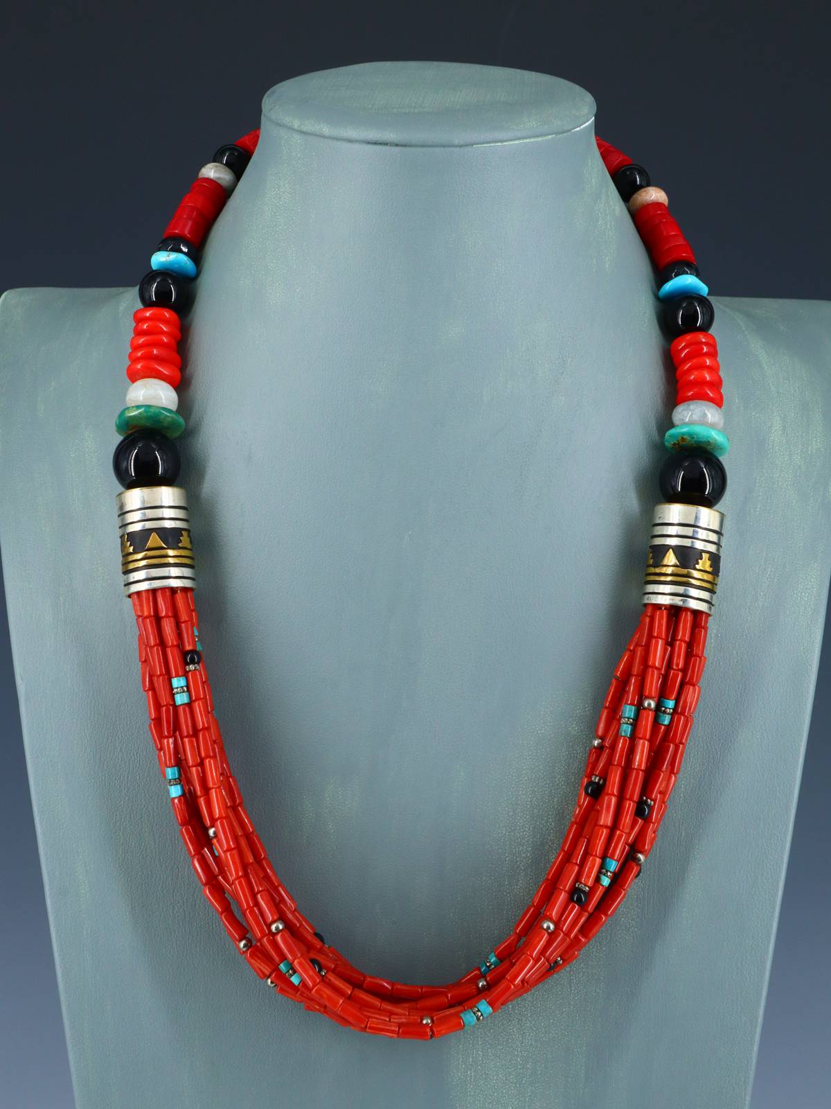 24" Navajo Natural Coral Multi Strand Beaded Necklace - PuebloDirect.com