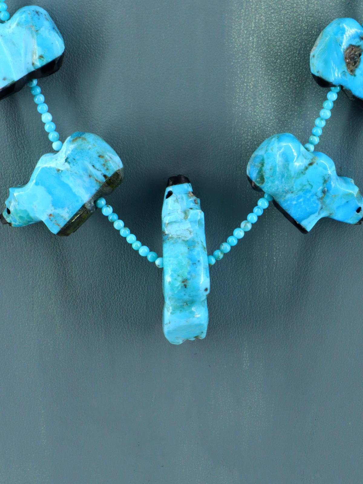 Native American Navajo Carved Turquoise Fetish Bear Necklace - PuebloDirect.com