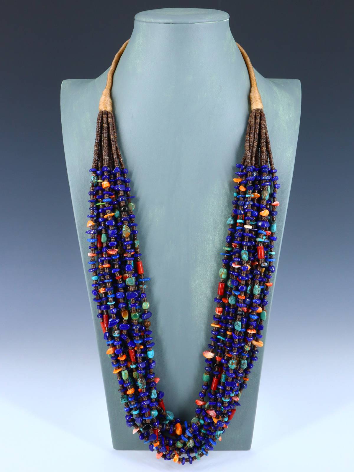 Native American Jewelry Lapis Ten Strand Necklace - PuebloDirect.com