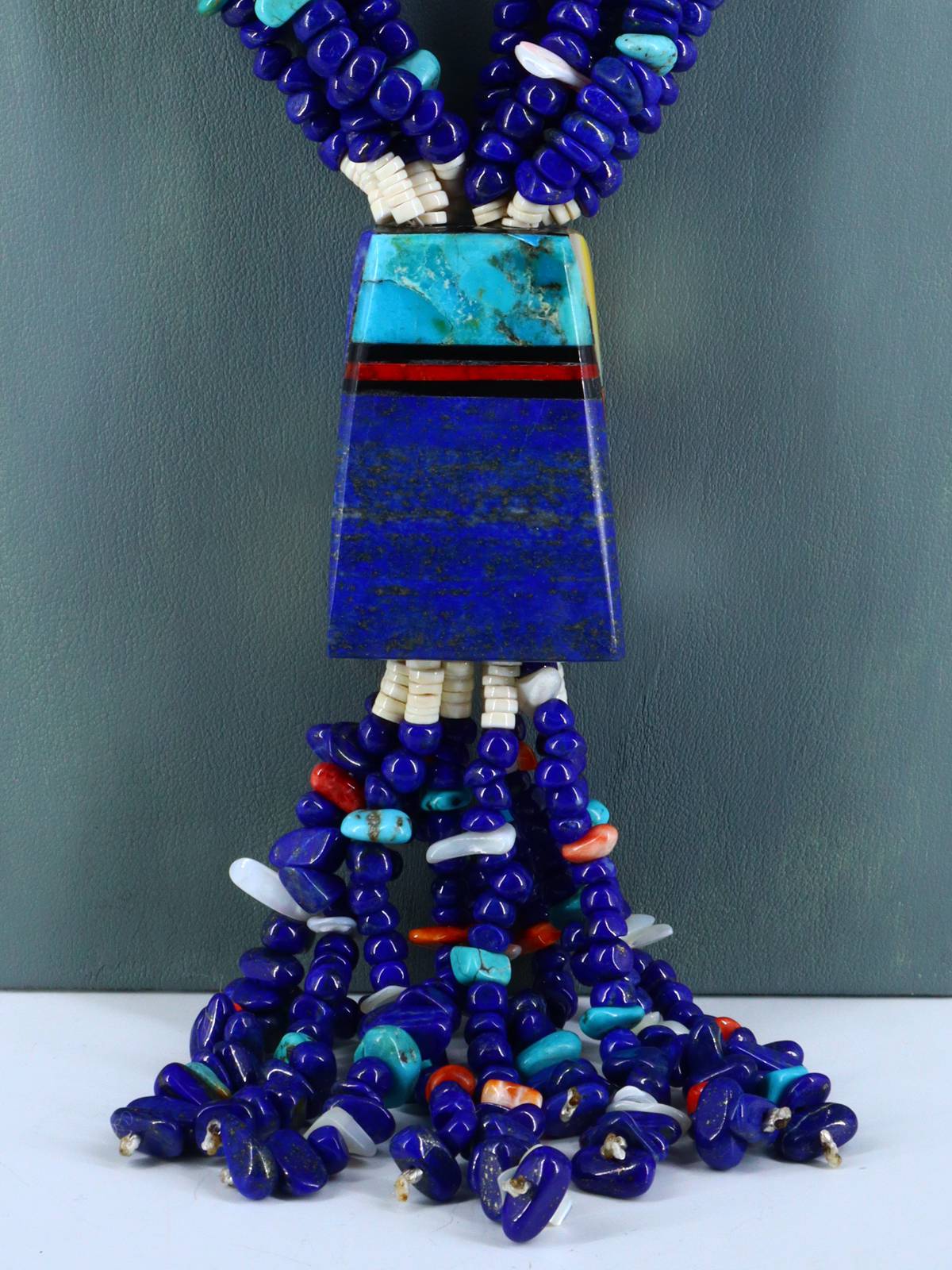 Santo Domingo Jewelry Five Strand Lapis Mosaic Jocla Necklace - PuebloDirect.com