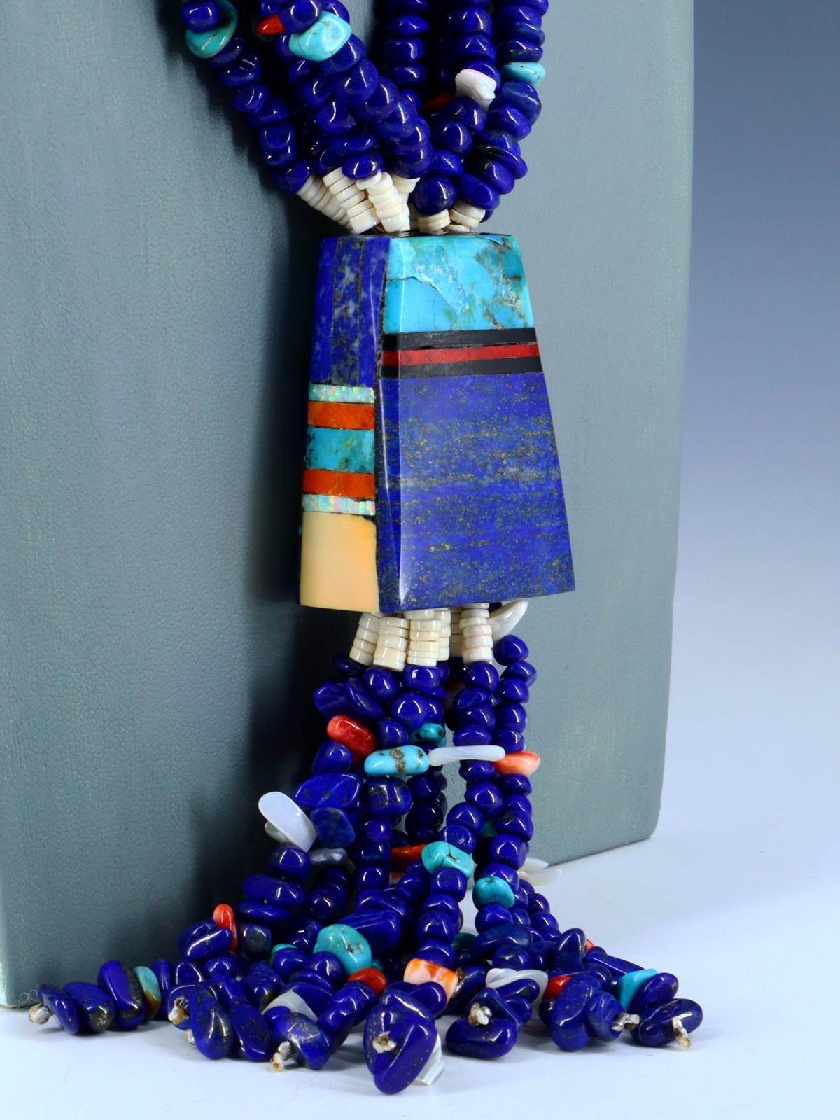 Santo Domingo Jewelry Five Strand Lapis Mosaic Jocla Necklace - PuebloDirect.com