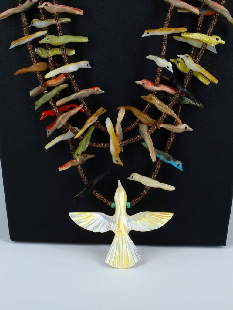 Vintage Triple Strand Zuni Fetish Carved Bird Necklace - PuebloDirect.com