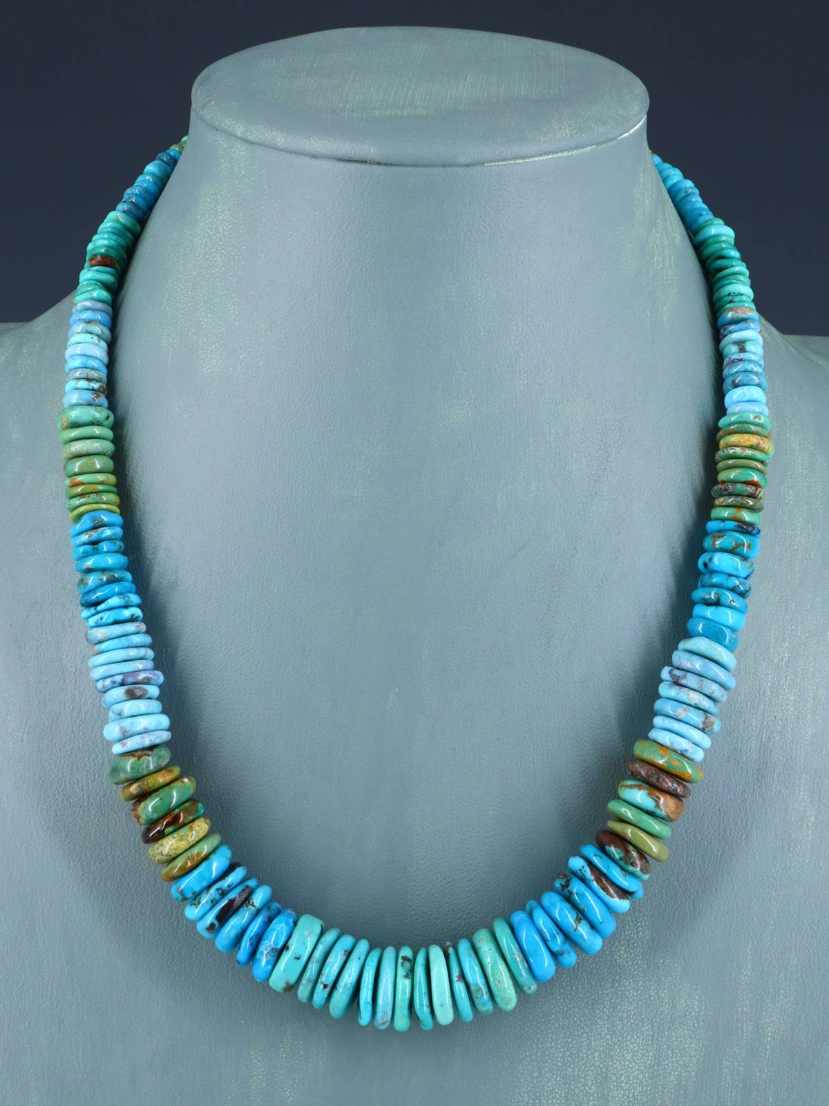 19" Single Strand Polychrome Graduated Turquoise Necklace - PuebloDirect.com
