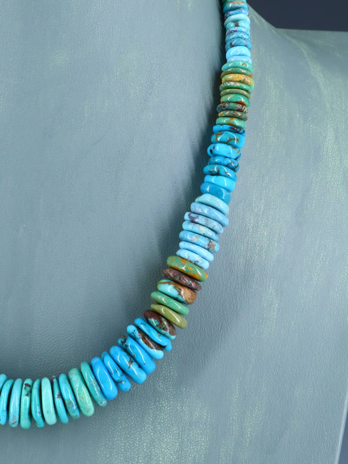 19" Single Strand Polychrome Graduated Turquoise Necklace - PuebloDirect.com