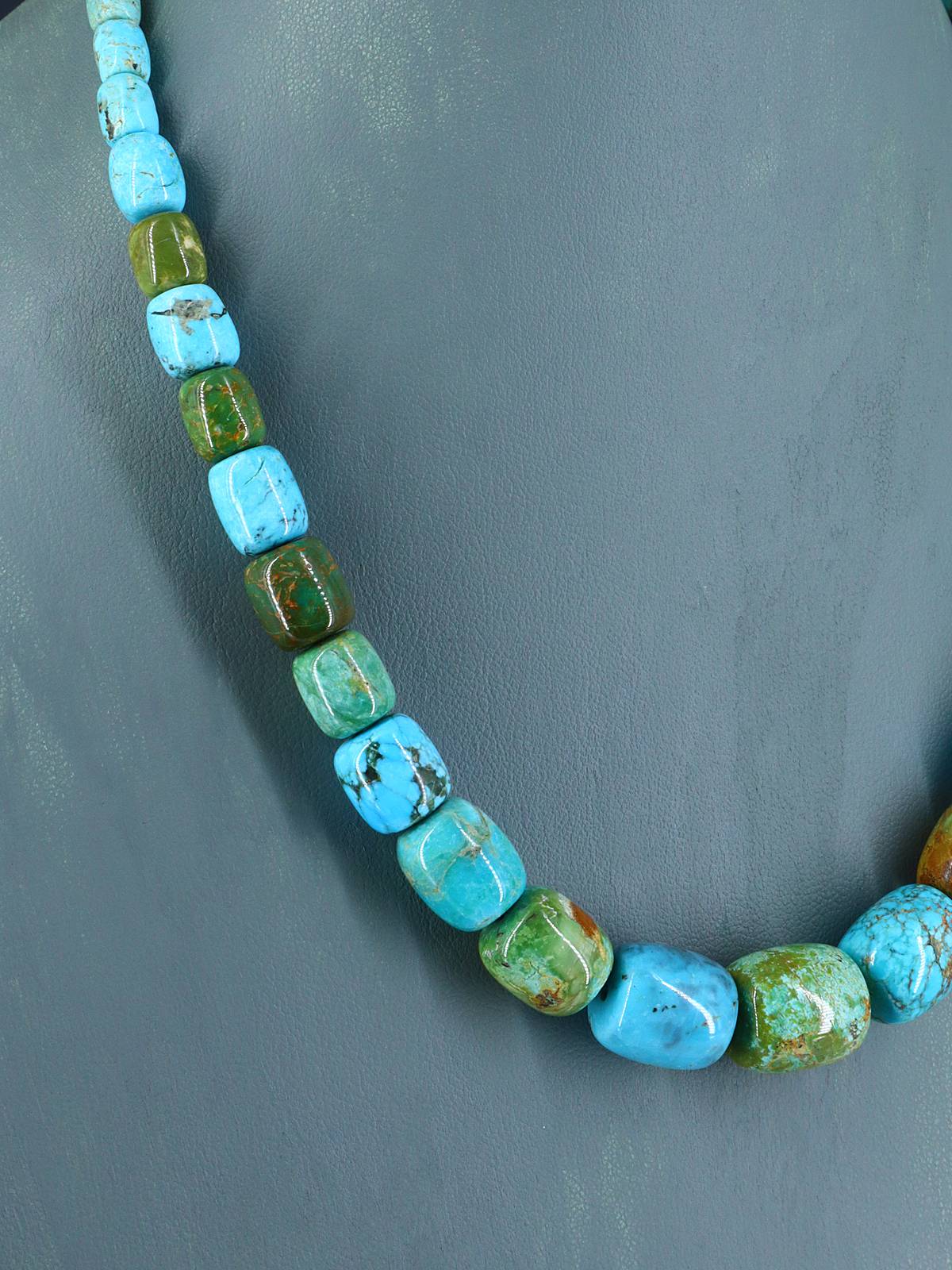 Navajo 18" Single Strand Barrel Bead Turquoise Necklace - PuebloDirect.com