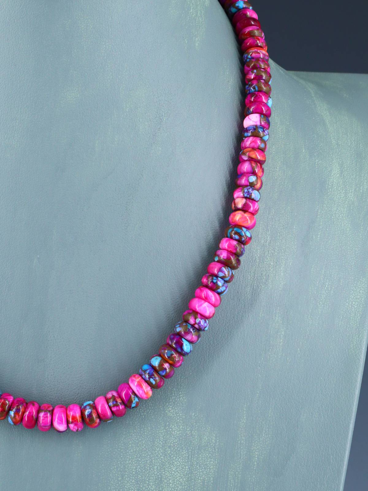 19" Single Strand Compressed Dyed Turquoise Necklace - PuebloDirect.com