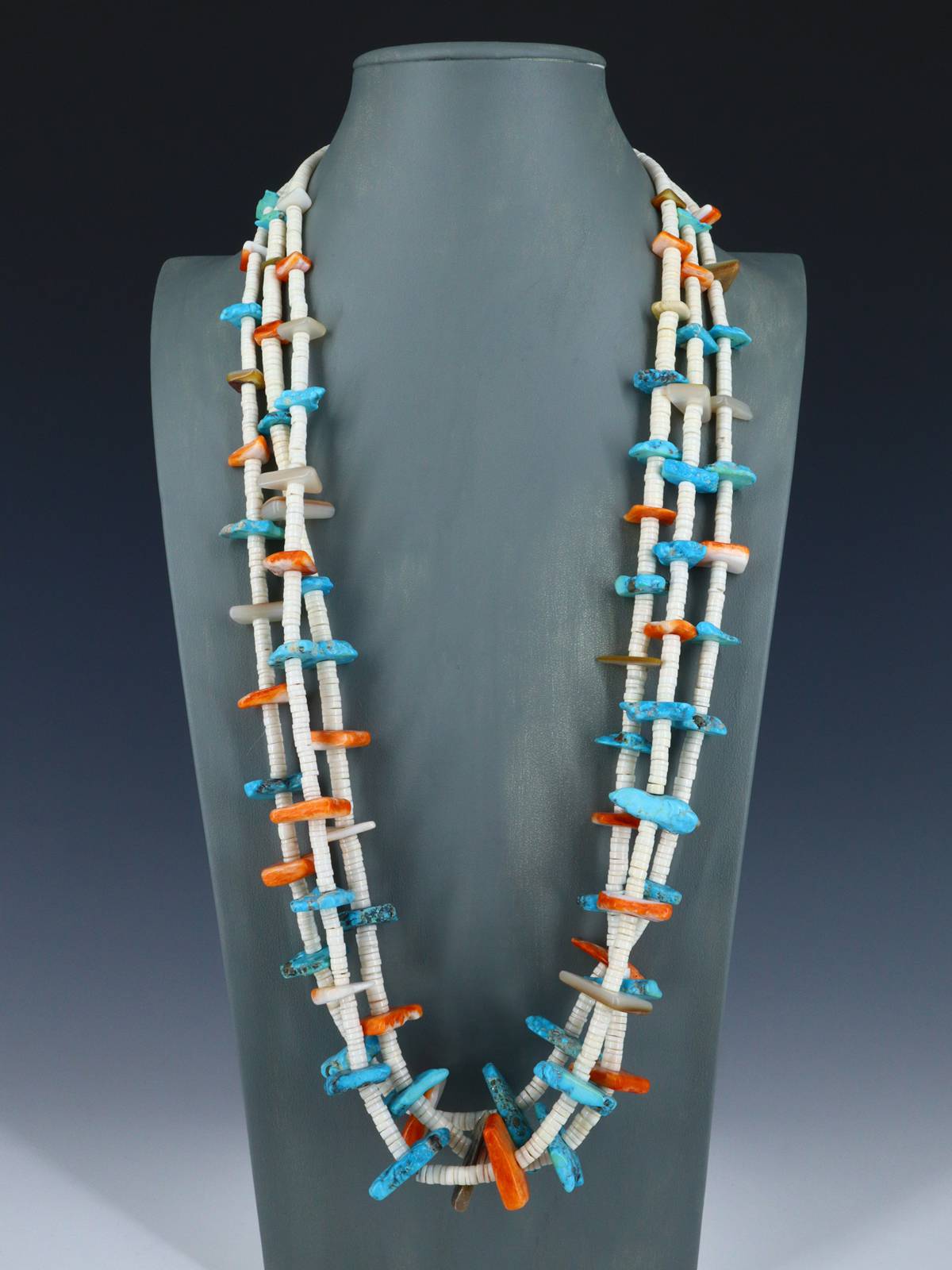 Three Strand Native American Santo Domingo Necklace - PuebloDirect.com
