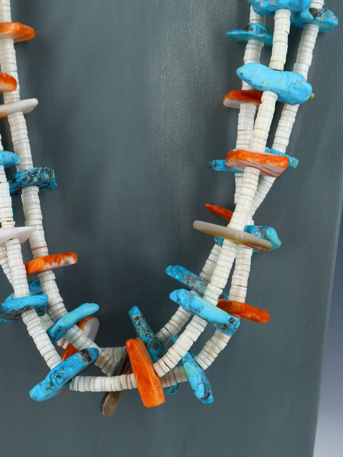 Three Strand Native American Santo Domingo Necklace - PuebloDirect.com