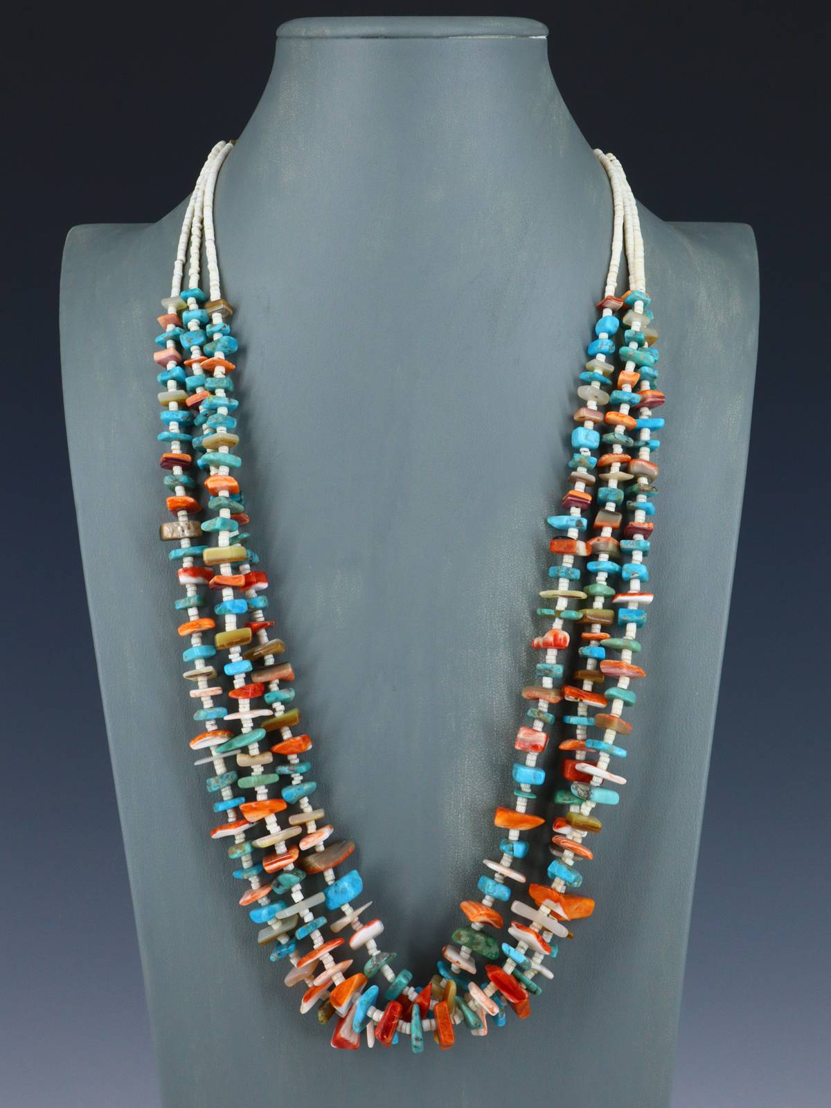 Three Strand Native American Santo Domingo Necklace - PuebloDirect.com