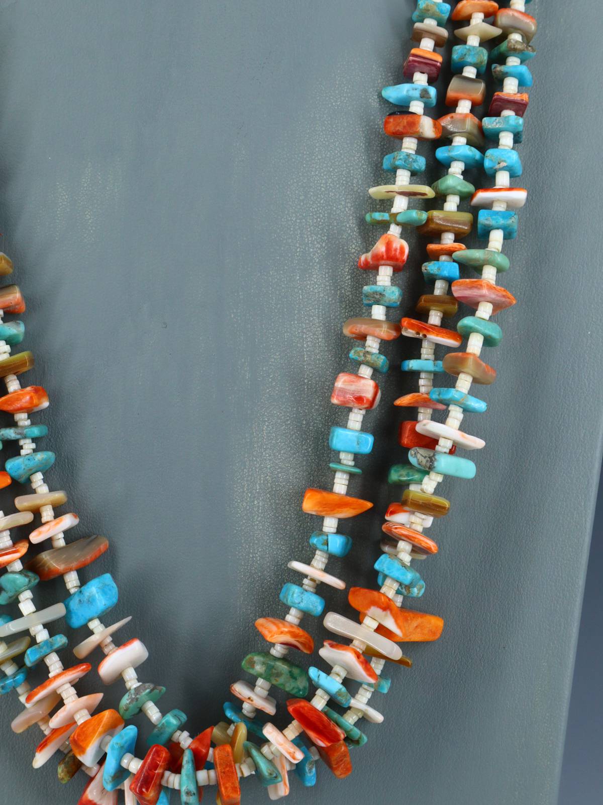 Three Strand Native American Santo Domingo Necklace - PuebloDirect.com