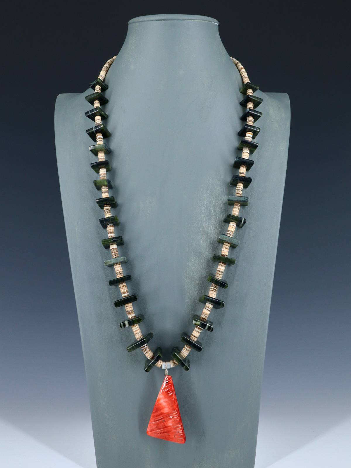 Native American Jewelry Serpentine and Shell Heishi Necklace - PuebloDirect.com