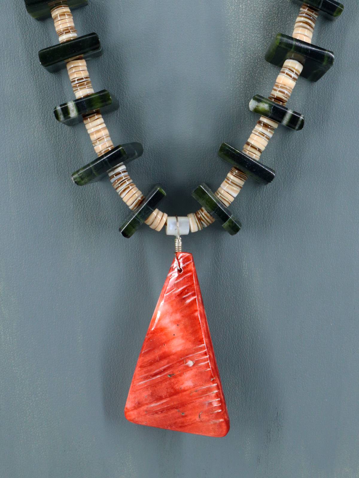 Native American Jewelry Serpentine and Shell Heishi Necklace - PuebloDirect.com