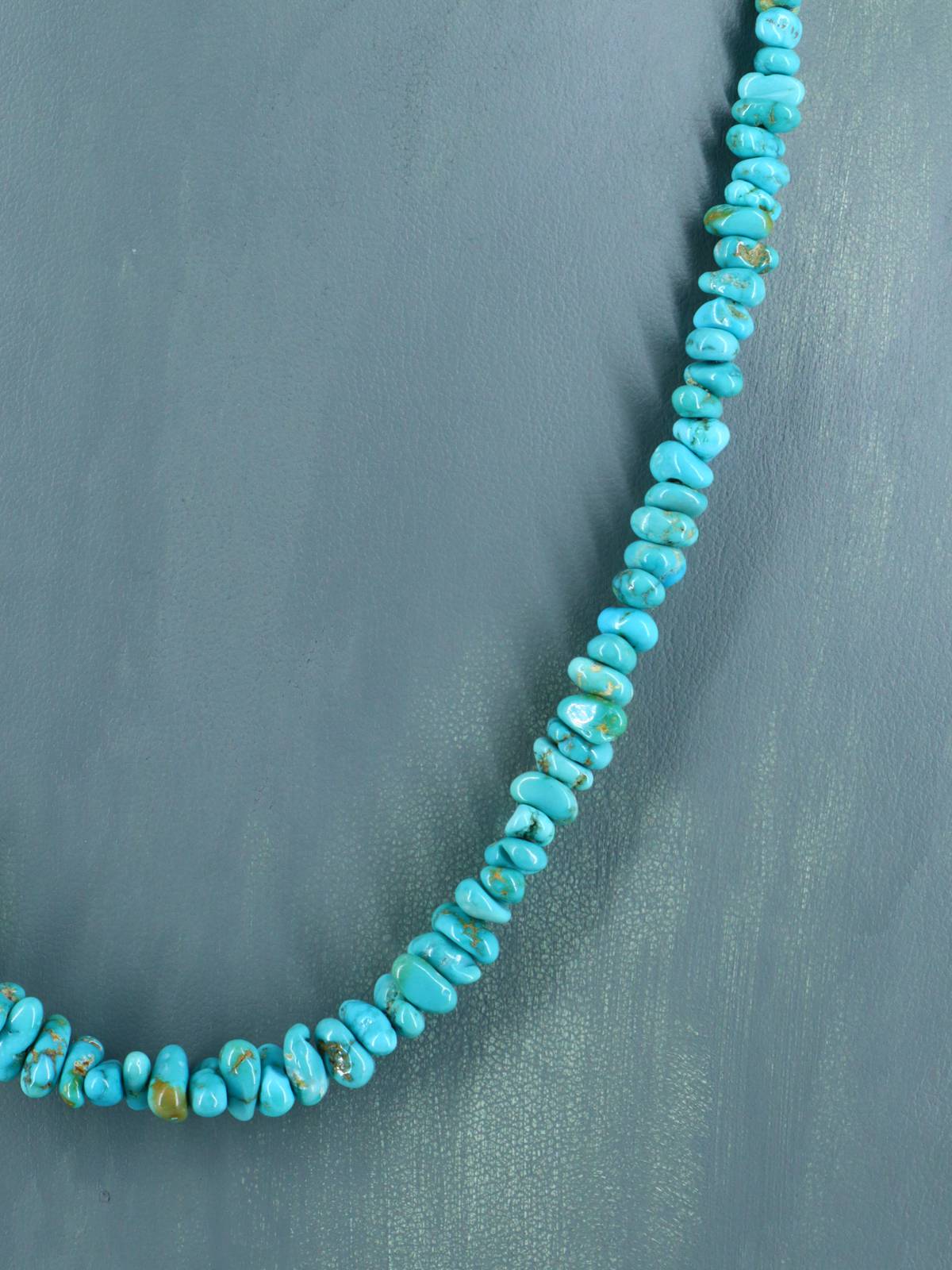21" Navajo Single Strand Natural Lone Mountain Turquoise Necklace - PuebloDirect.com