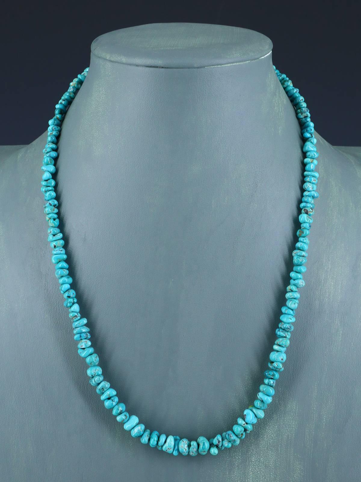 21" Navajo Single Strand Natural Lone Mountain Turquoise Necklace - PuebloDirect.com