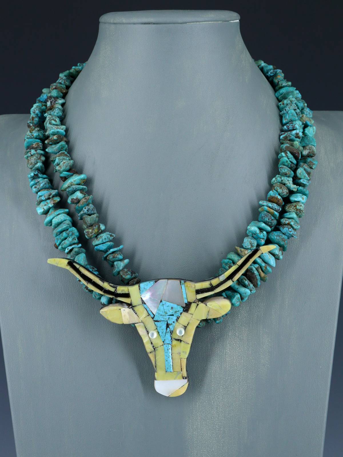 Native American Santo Domingo Serpentine Mosaic Necklace - PuebloDirect.com