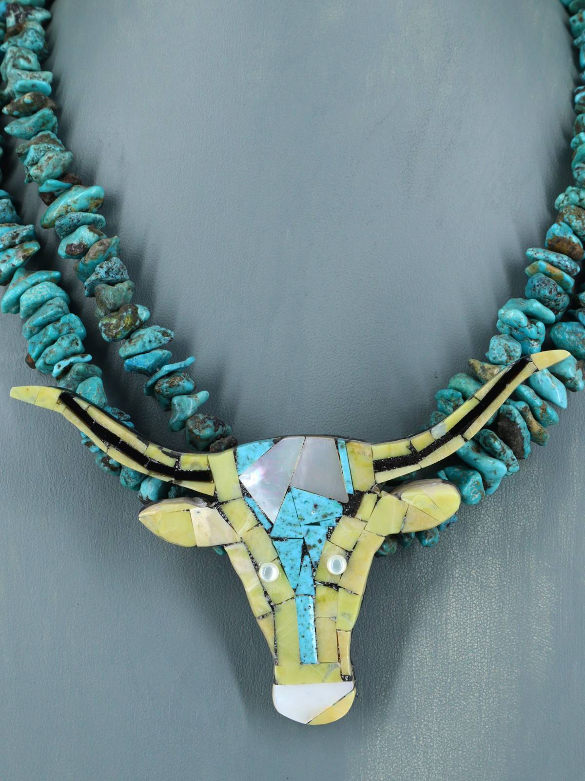 Native American Santo Domingo Serpentine Mosaic Necklace - PuebloDirect.com