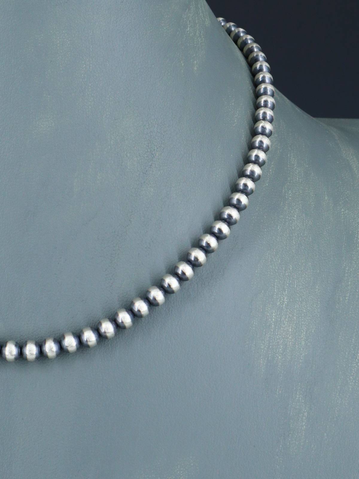 16" Navajo Jewelry Single Strand Sterling Silver Beaded Necklace - PuebloDirect.com