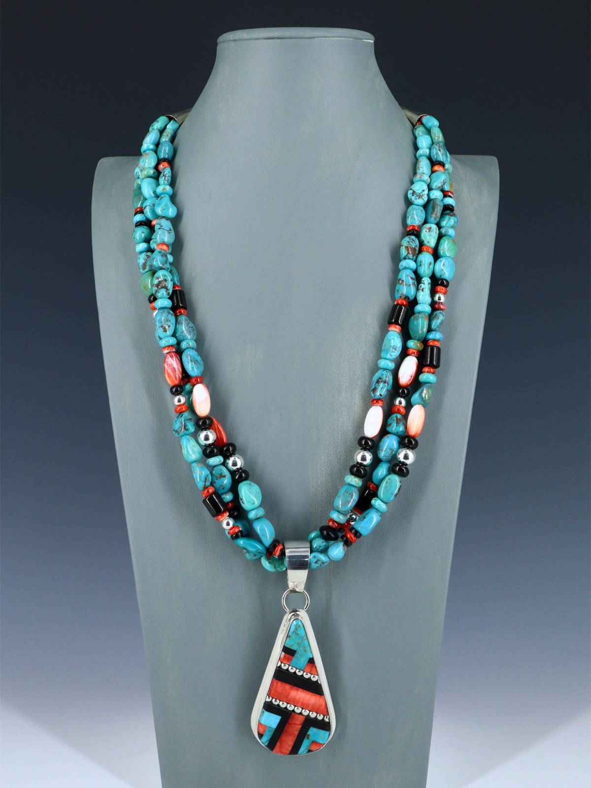 Native American Santo Domingo Spiny Oyster and Turquoise Necklace - PuebloDirect.com