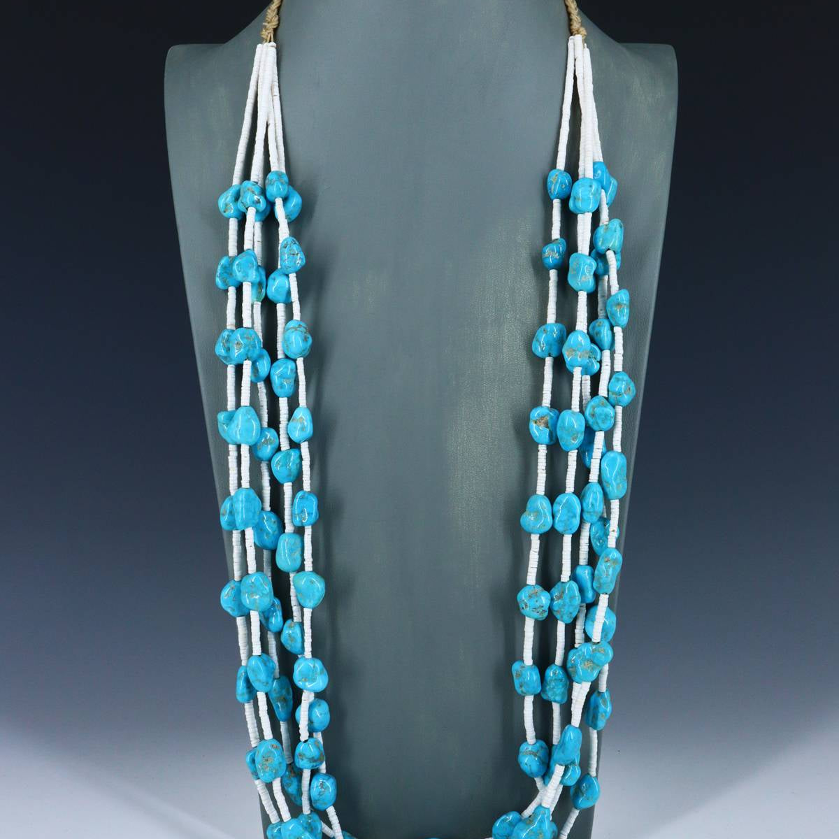 Five Strand Santo Domingo White Shell and Turquoise Necklace ...