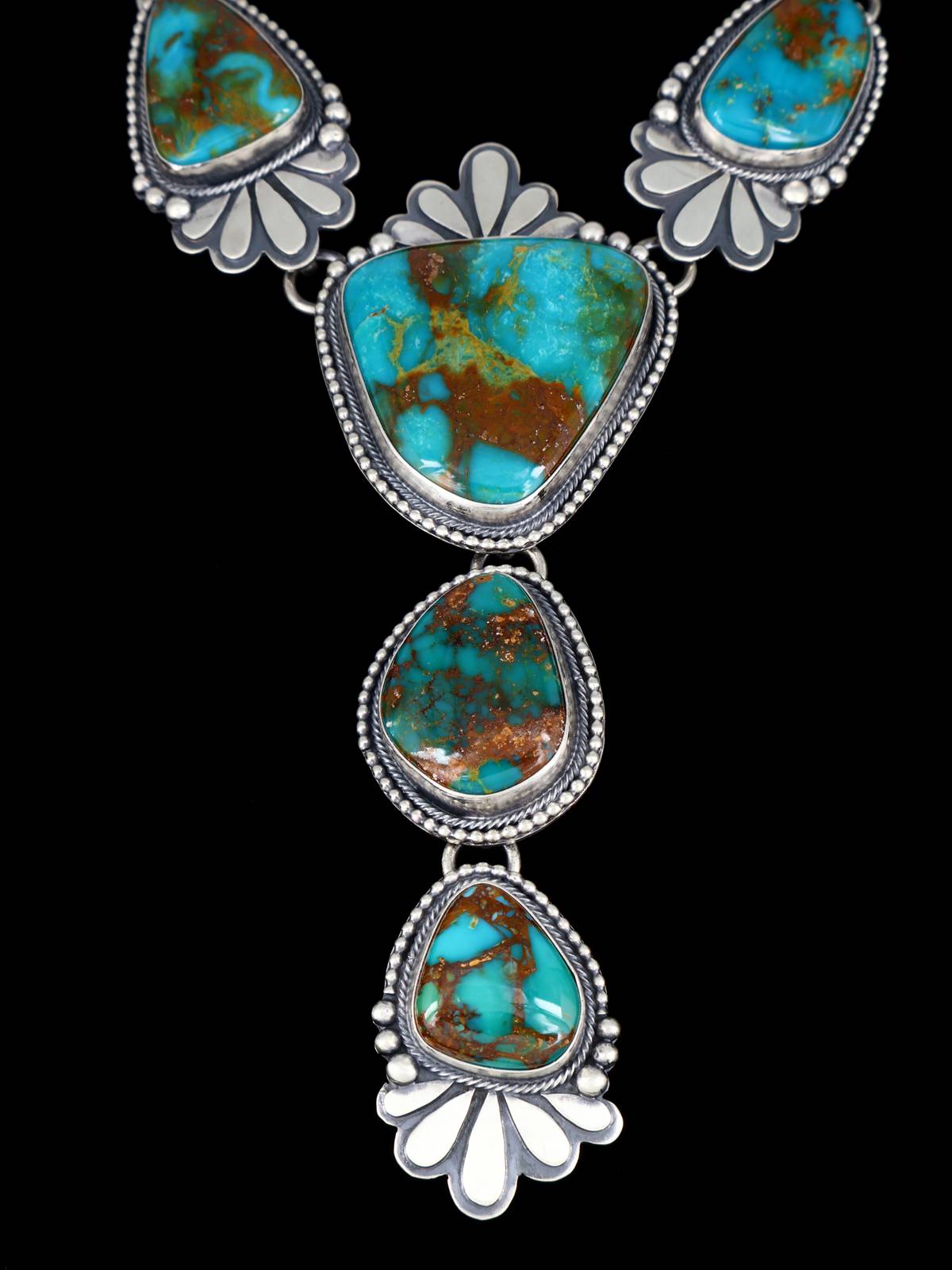 Native American Sterling Silver Natural Turquoise Lariat Necklace - PuebloDirect.com
