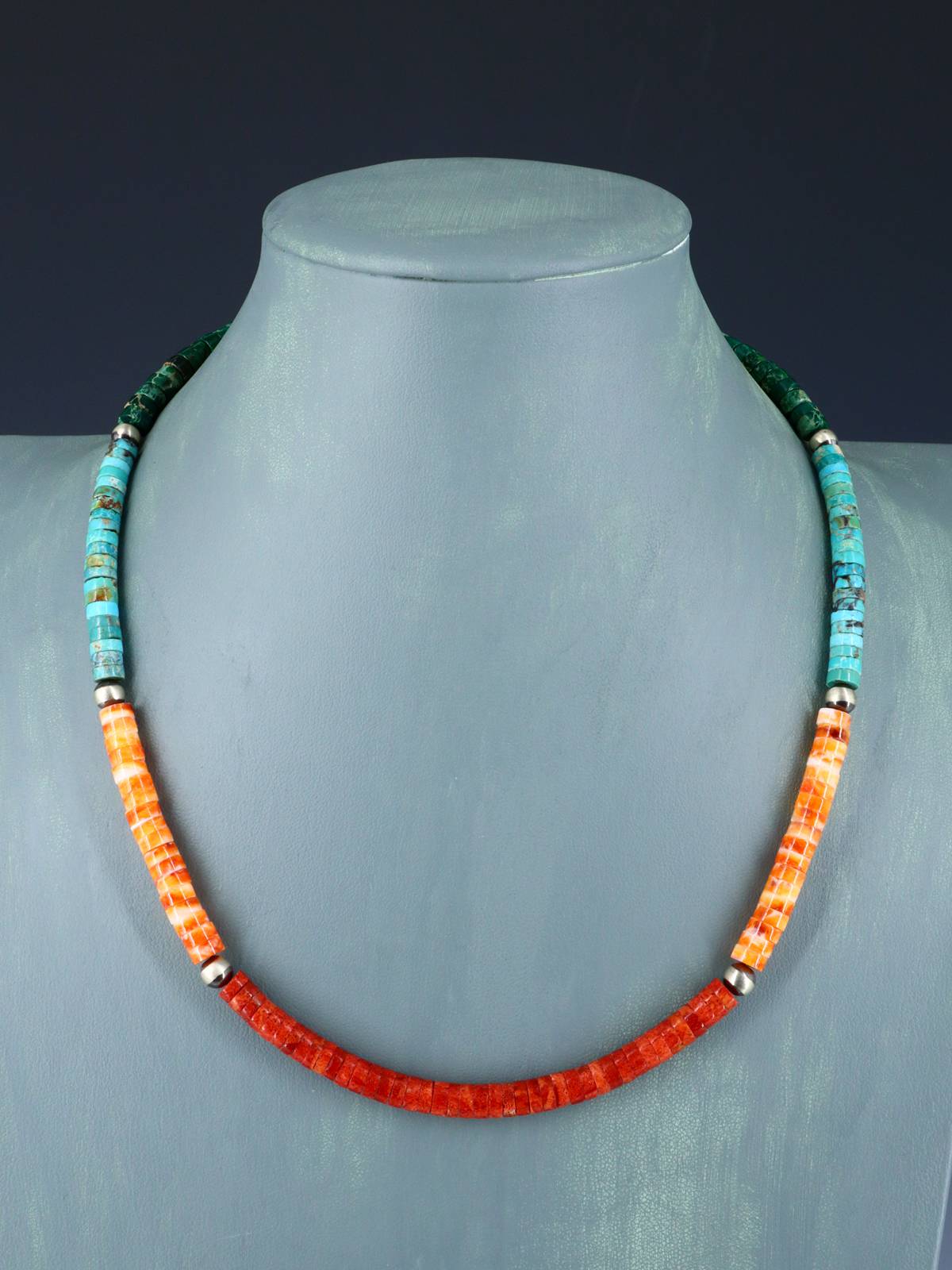 Southwest Single Strand Spiny Oyster and Turquoise Necklace
