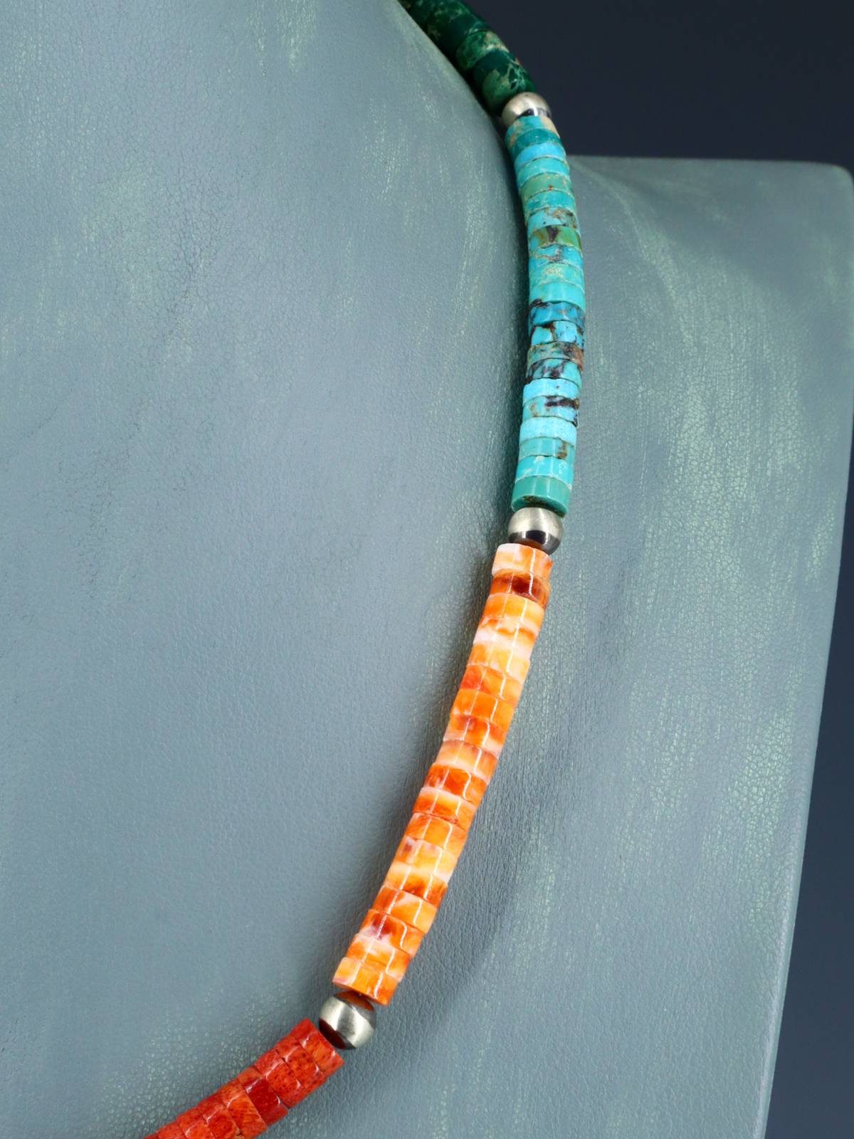 Southwest Single Strand Spiny Oyster and Turquoise Necklace