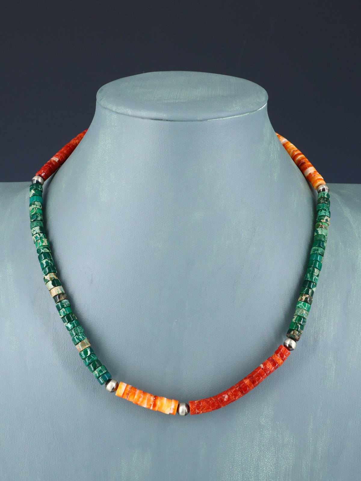 Southwest Single Strand Spiny Oyster and Jasper Necklace