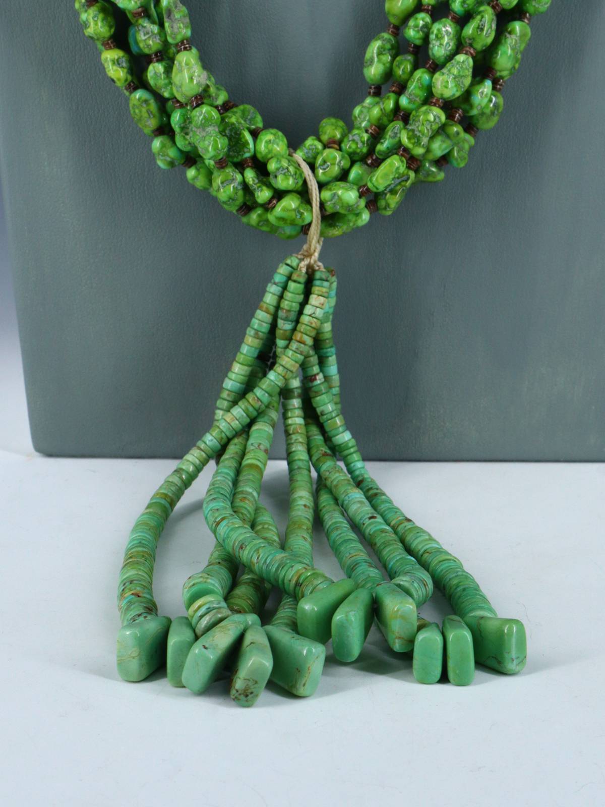 Native American Seven Strand Sonoran Gold Turquoise Jocla Necklace - PuebloDirect.com