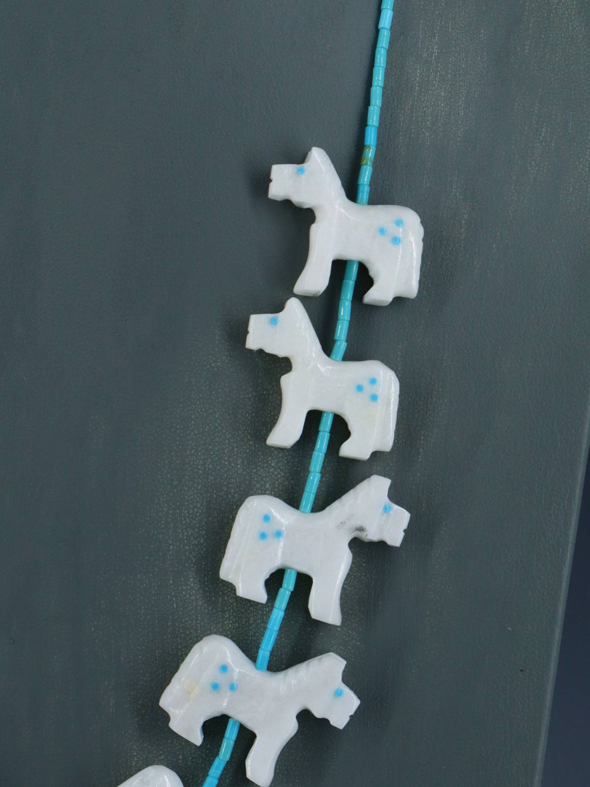 Native American White Marble Zuni Fetish Carved Horse Necklace Set - PuebloDirect.com