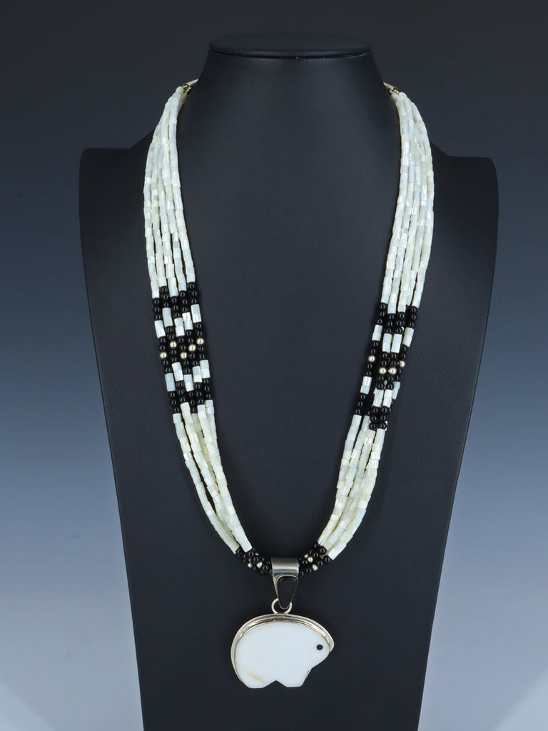 Santo Domingo Five Strand Black Jet and Mother of Pearl Necklace - PuebloDirect.com