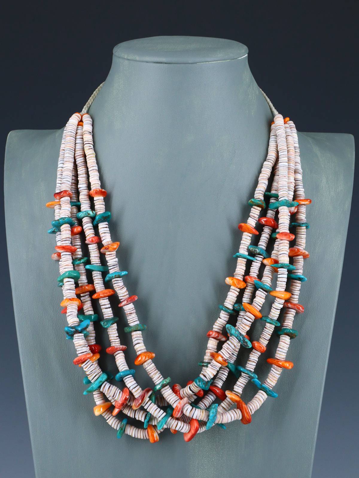 Native American Santo Domingo Spiny Oyster and Turquoise Necklace - PuebloDirect.com