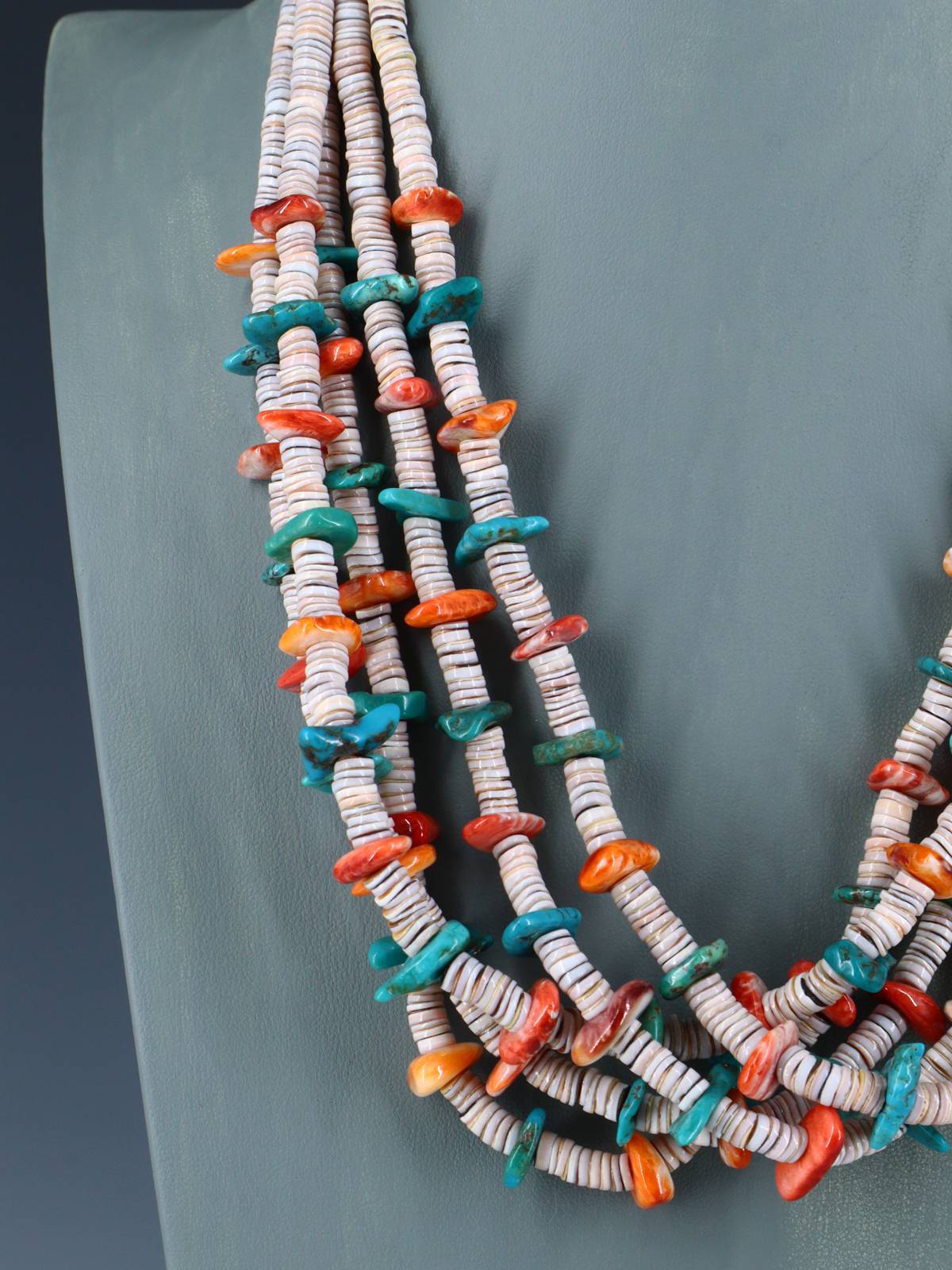 Native American Santo Domingo Spiny Oyster and Turquoise Necklace - PuebloDirect.com