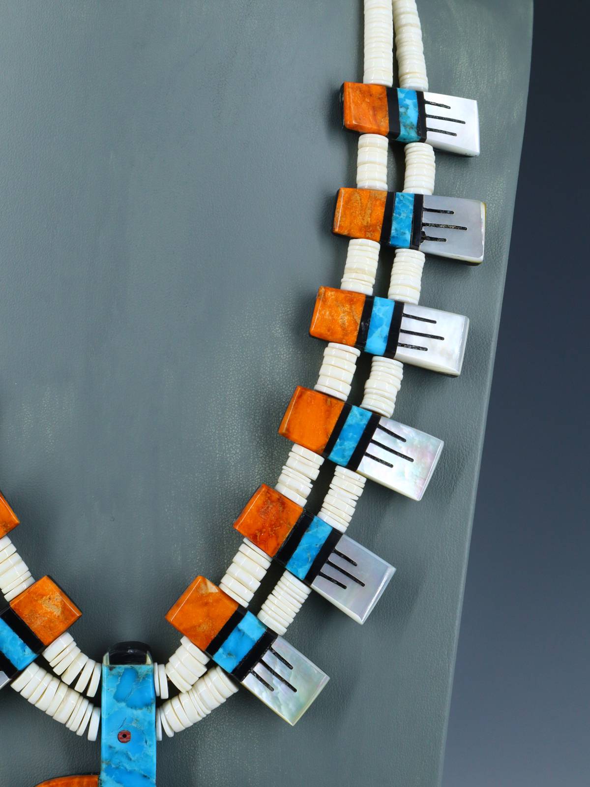 Santo Domingo White Shell Thunderbird Mosaic Necklace Set - PuebloDirect.com