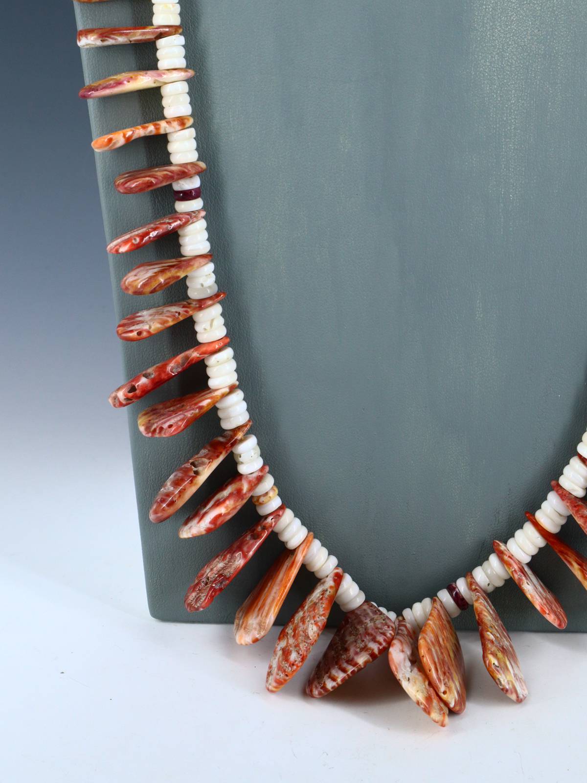 Native American Santo Domingo Spiny Oyster and Heishi Necklace - PuebloDirect.com