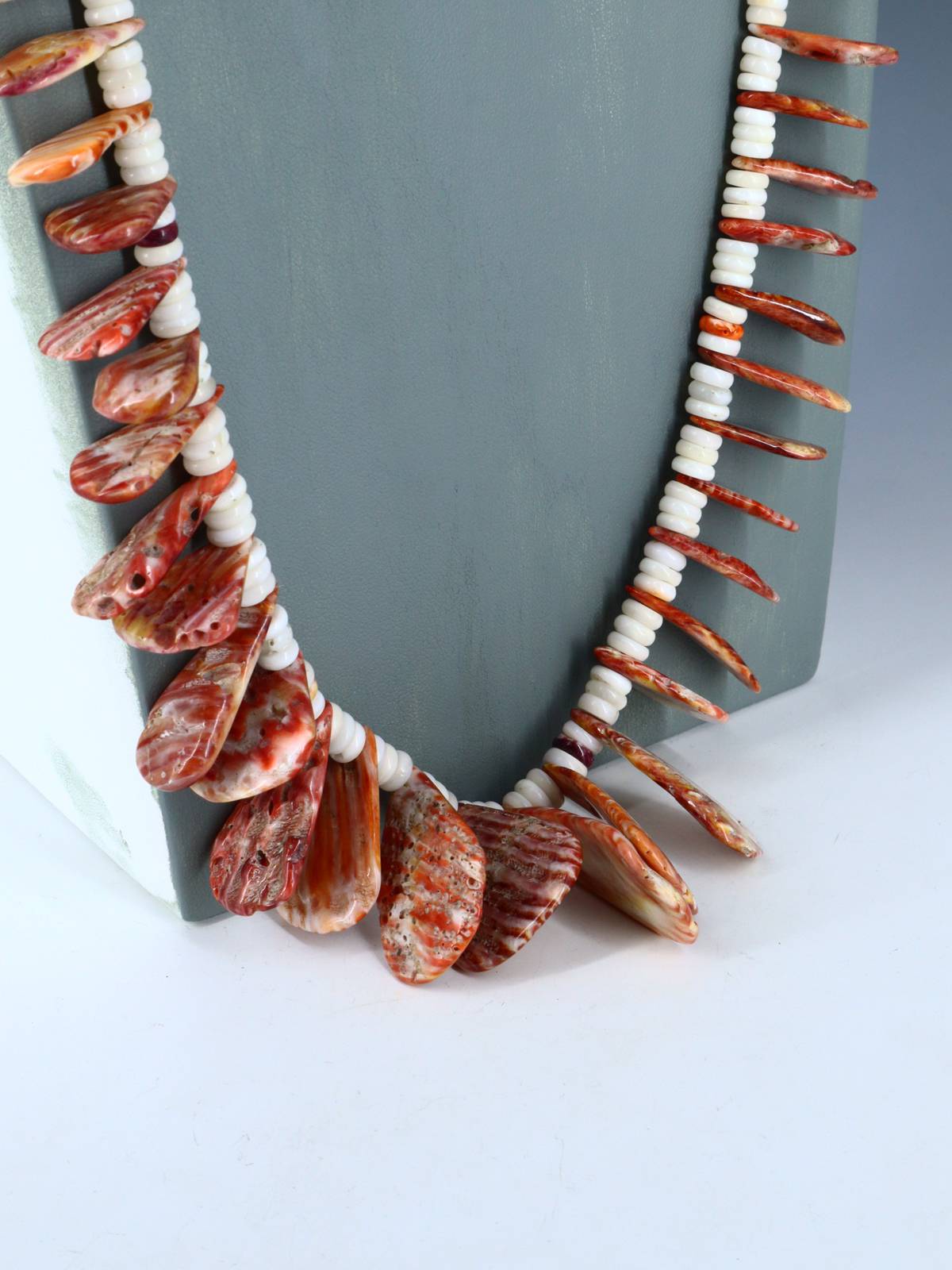 Native American Santo Domingo Spiny Oyster and Heishi Necklace - PuebloDirect.com